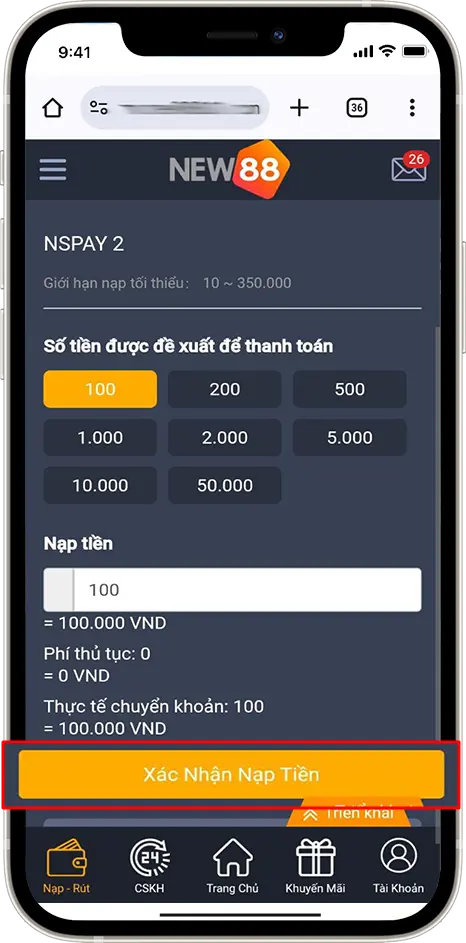 Xác nhận nạp tiền New88
